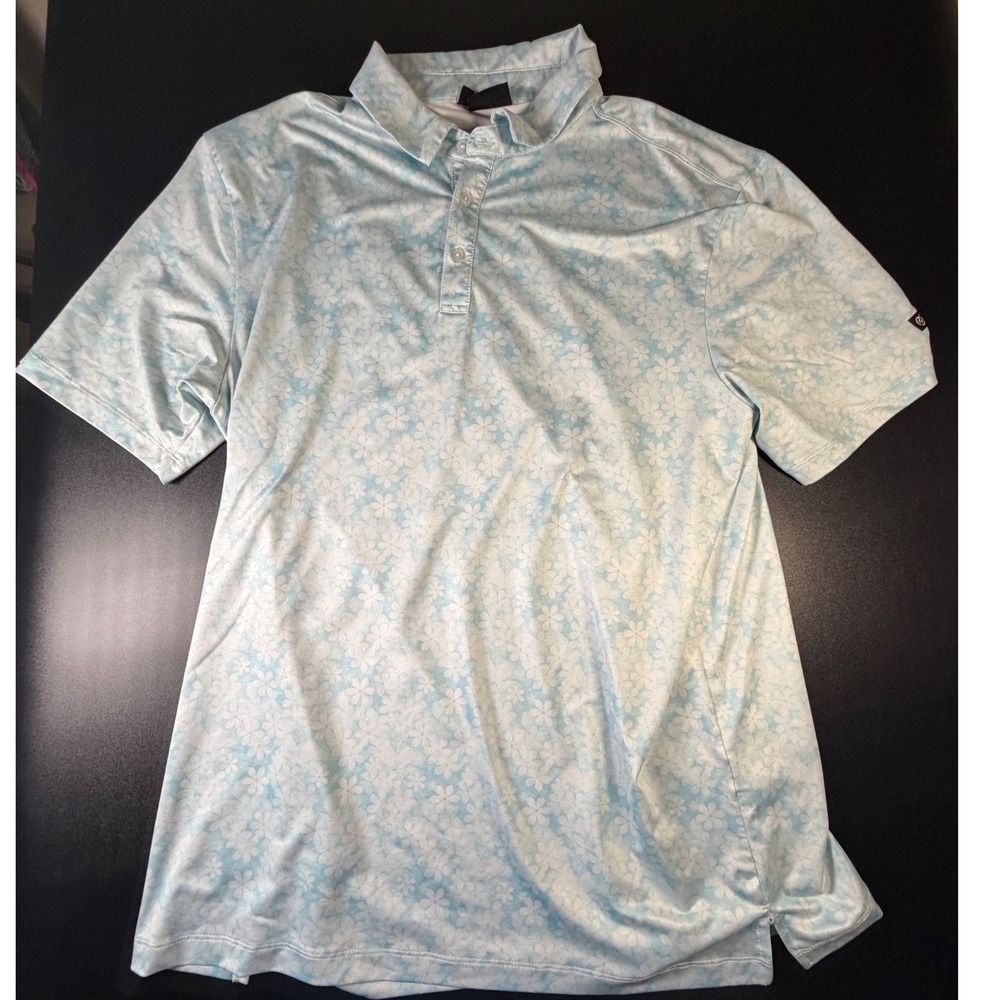 GreenSide Golf Mens XL Polo Shirt Blue White Floral Performance Short Sleeve L1
